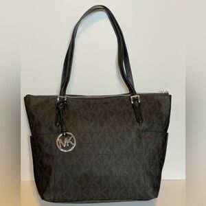 Micheal’s Kors Monogram Tote Bag. Black With Brown Lettering. EUC.
